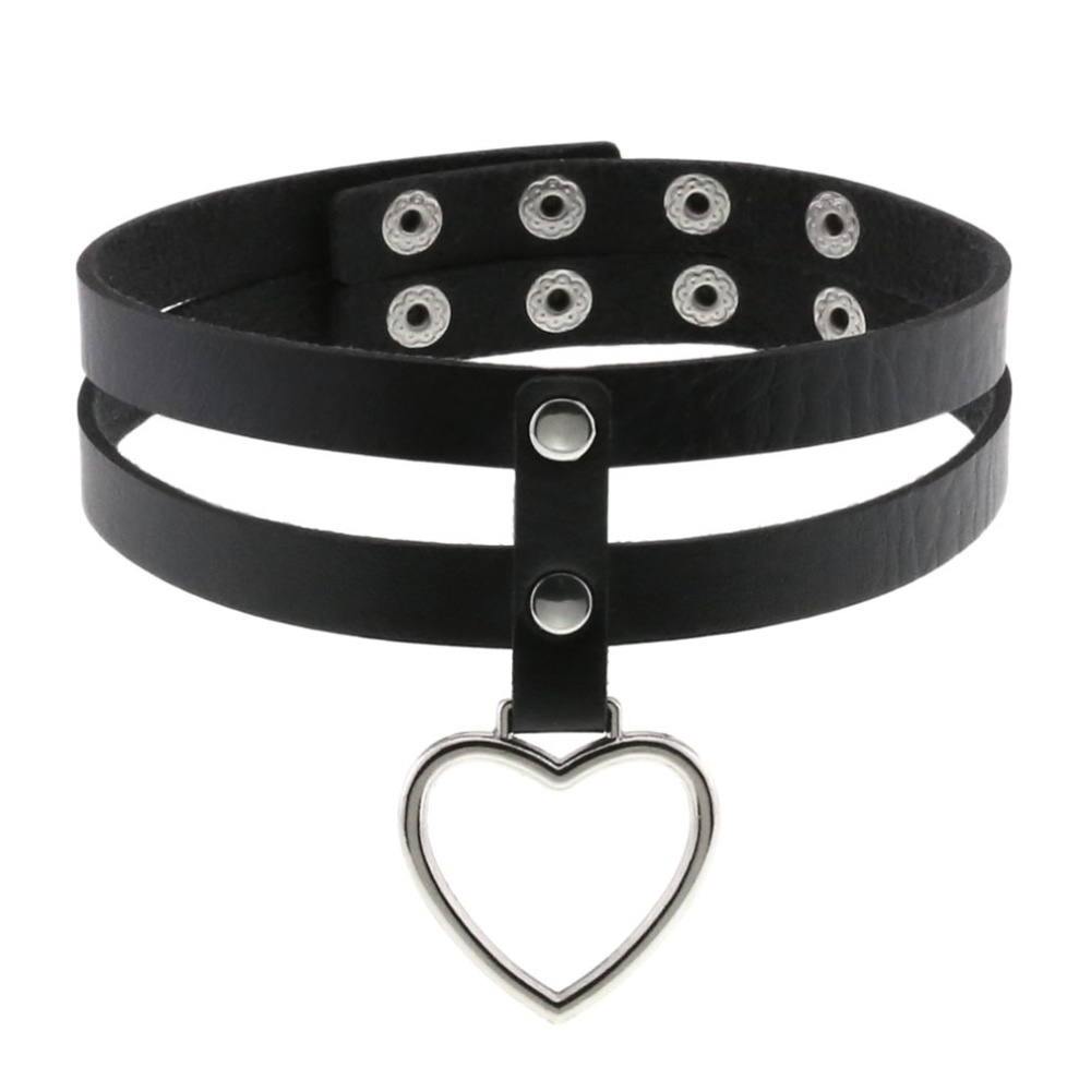 Bullet 69 - Heart Pendant Cage Choker - Zwart/Zwart